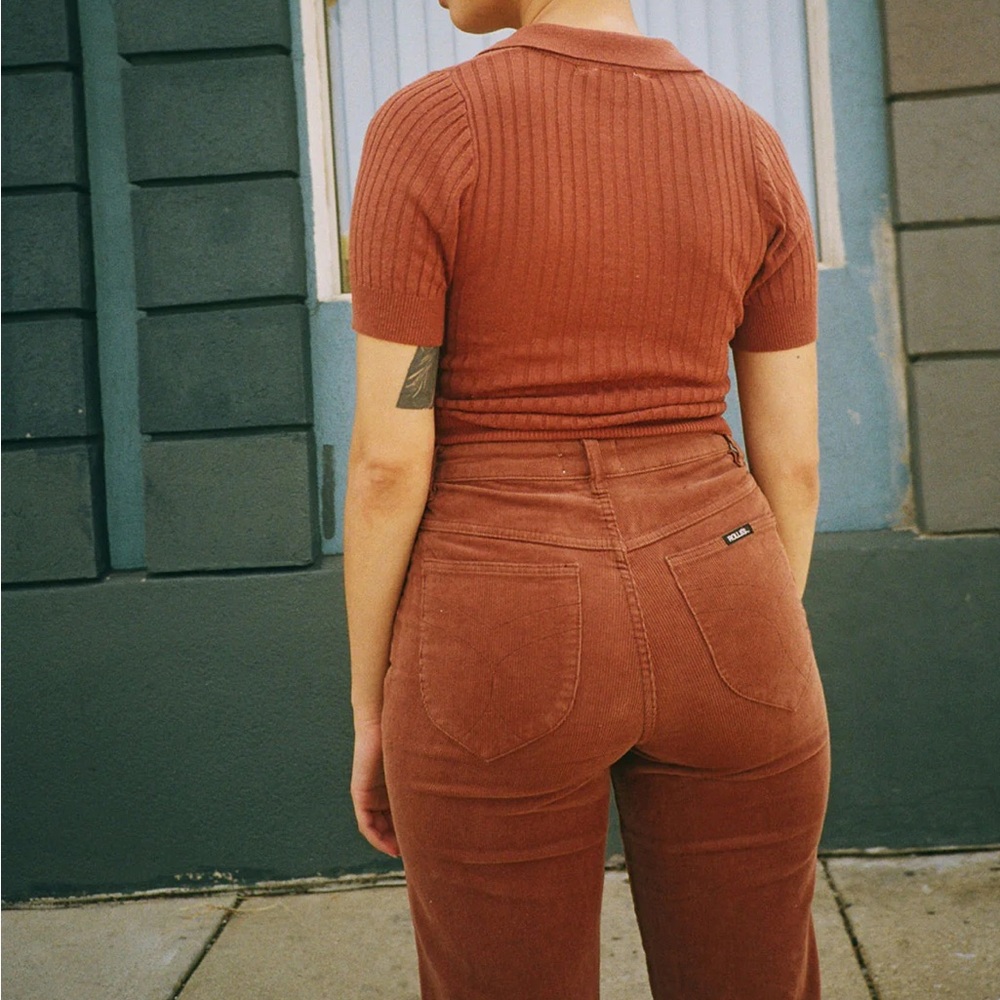 ROLLA'S Rust Ribbed Short-Sleeve Polo Top - Picture 6 of 10